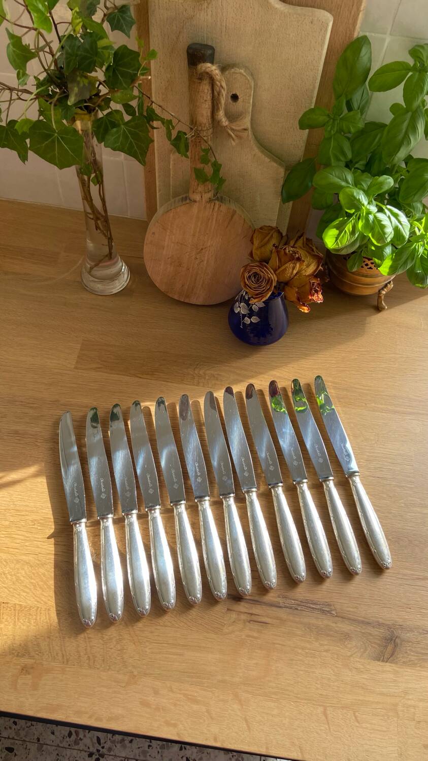 12 large Christofle Ribbons silver metal knives