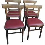 Set of 4 bistro chairs in curved wood and vintage red skai seats.