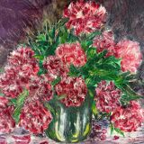 Painting painting bouquet of red peony flowers