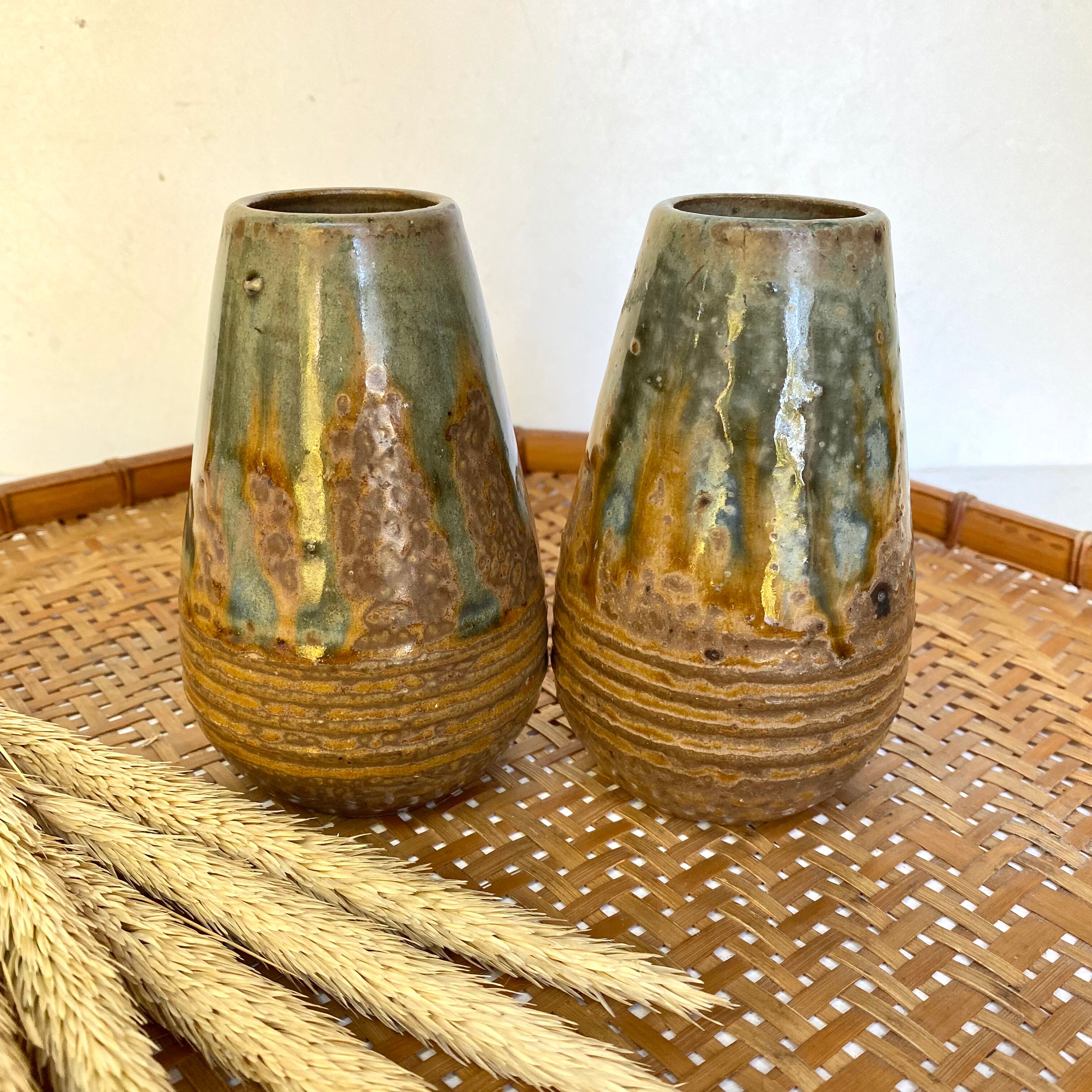 Enamelled stoneware vases
