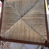 Set of 8 varnished oak chairs with straw seats