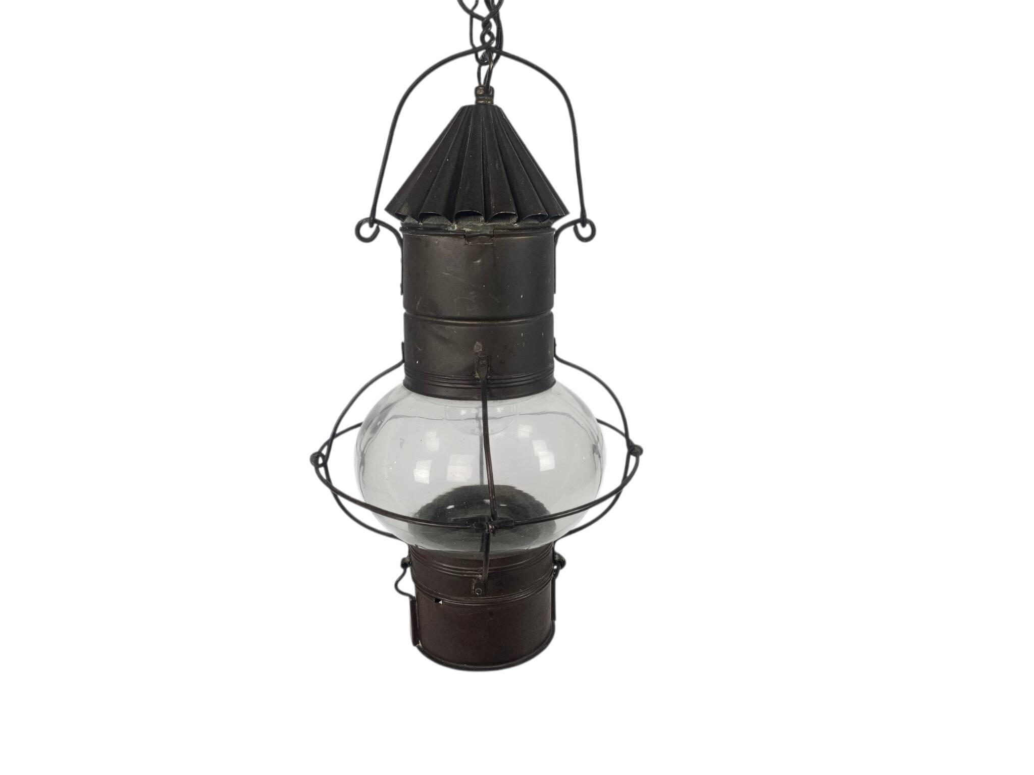 Ship's lamp - Petroleum lamp - hanging lamp - copper - glass - 1950s