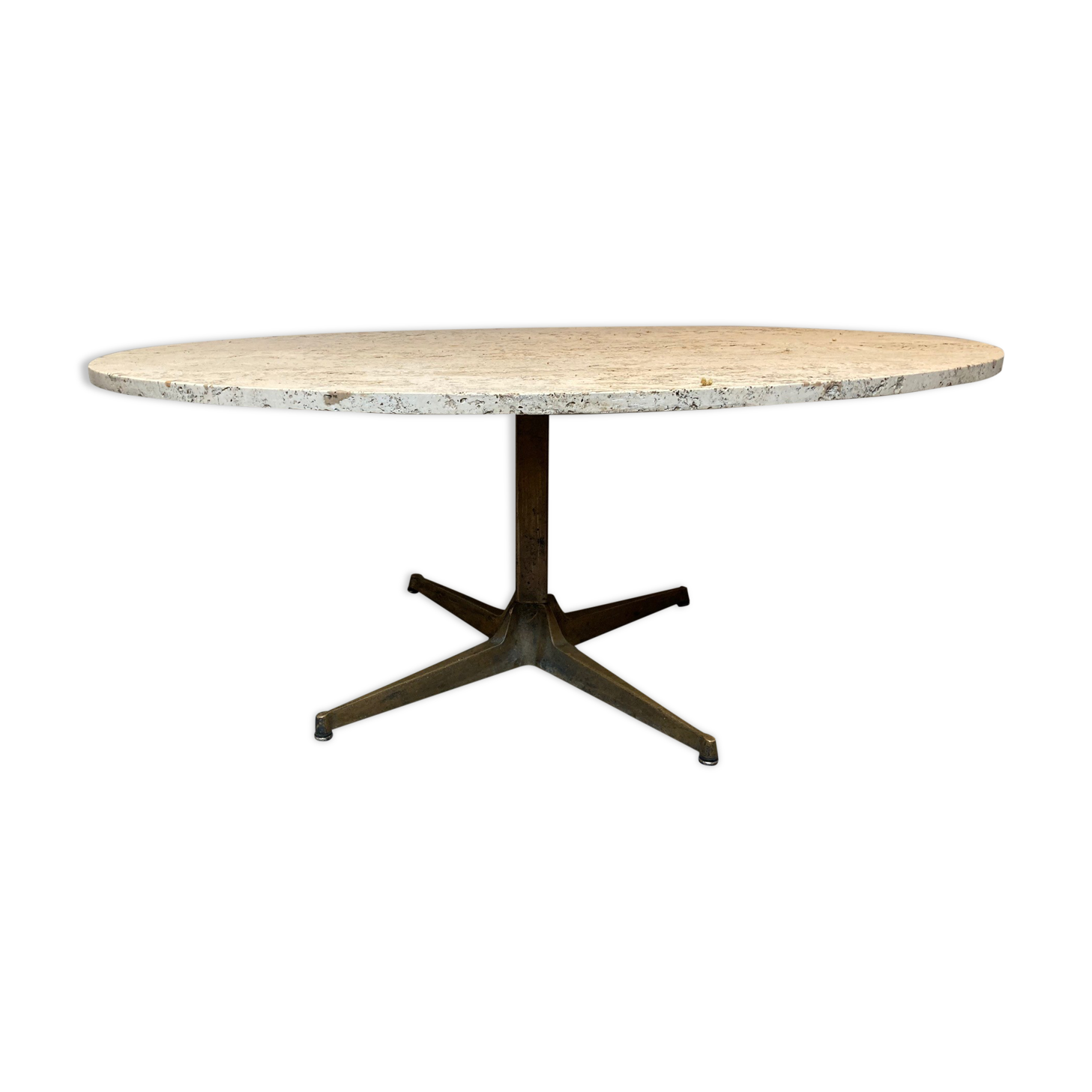 Vintage coffee table in travertine and brass