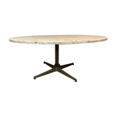 Table basse vintage en travertin et laiton