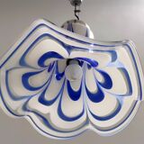 Blue & White Murano Glass Bell Pendant Ascribable to Mazzega, Italy, 1970s