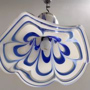 Blue & White Murano Glass Bell Pendant Ascribable to Mazzega, Italy, 1970s
