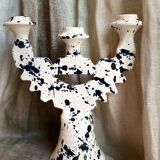 3-headed black spotted terracotta candle holder