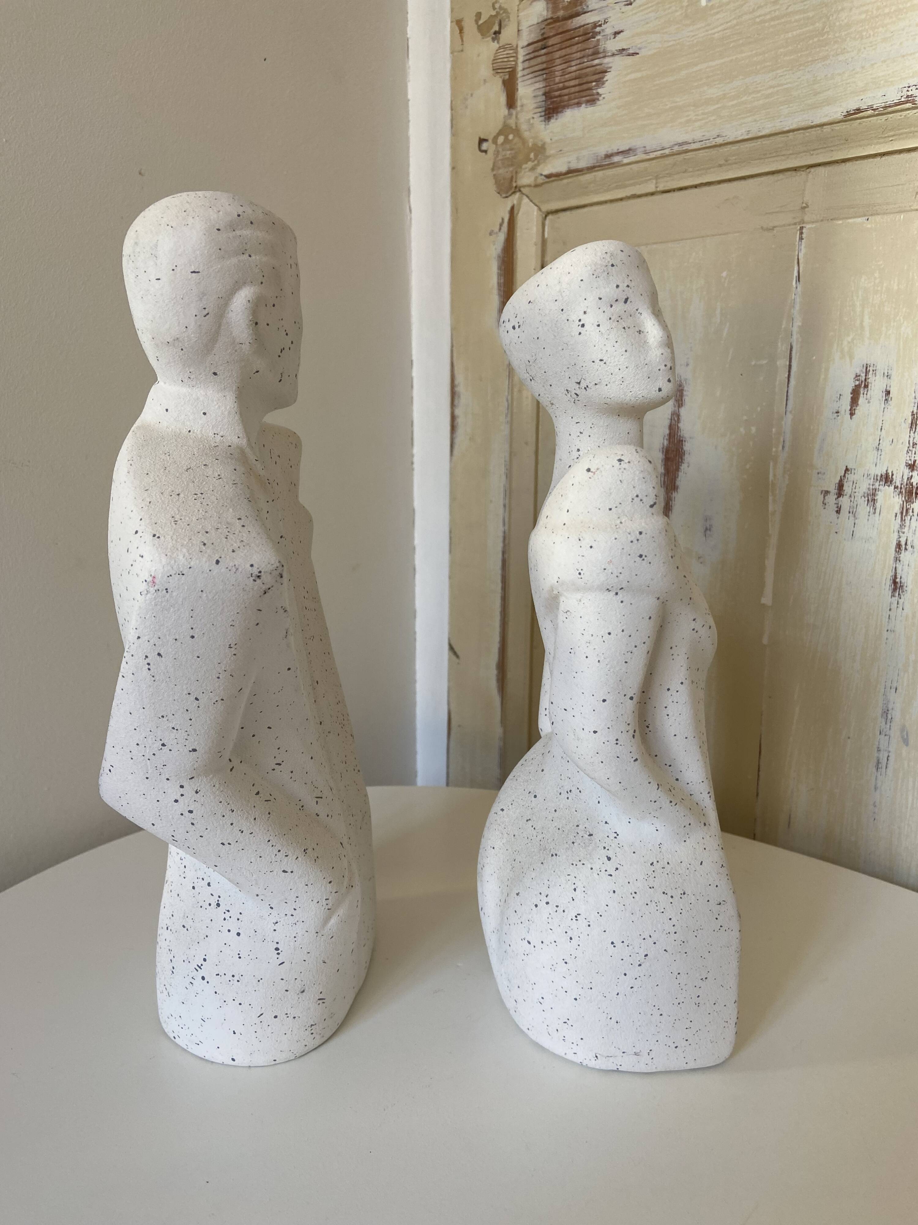 Duo Man Woman Plaster Busts - Style of Lindsey B. Balkweil