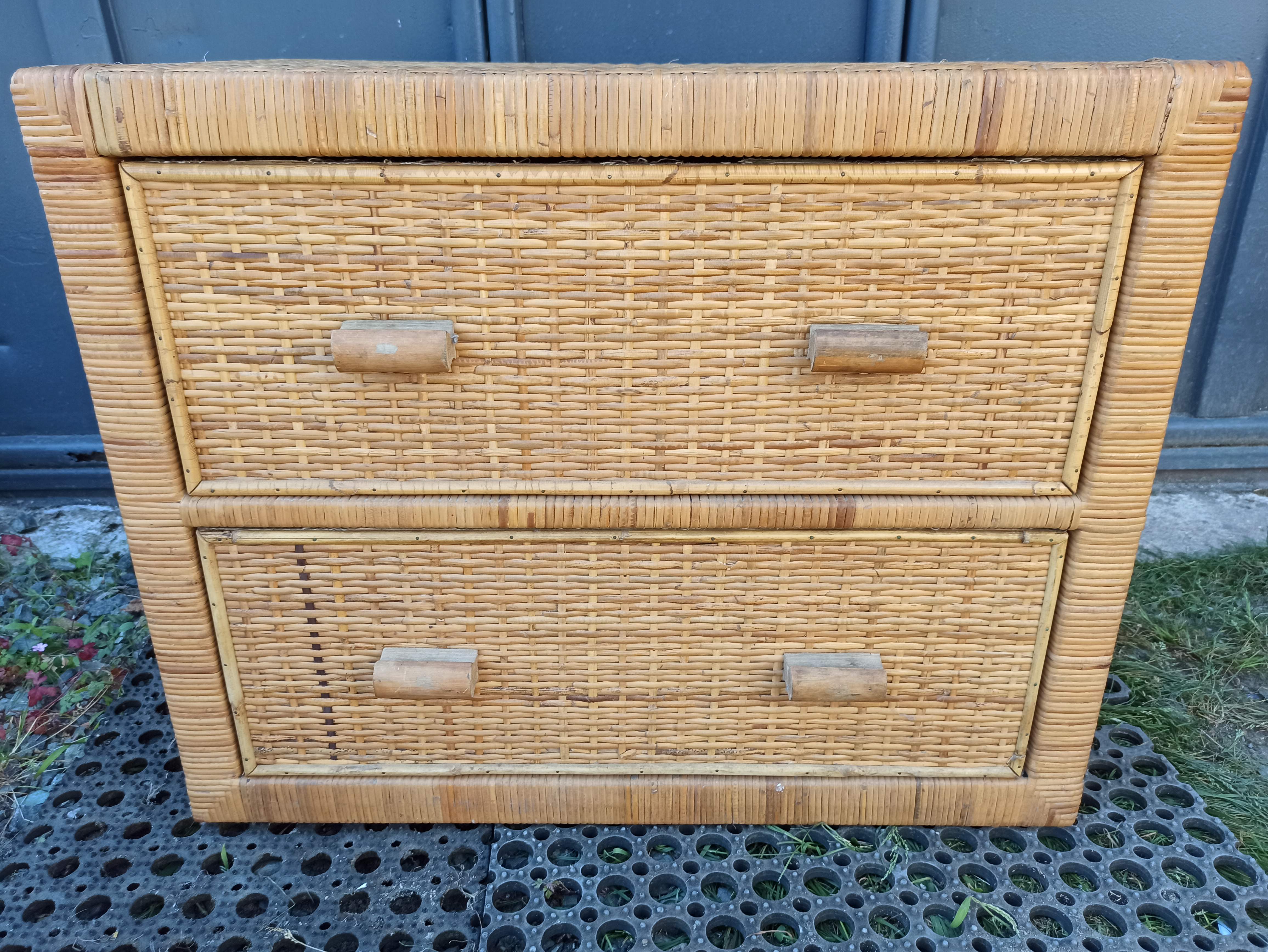 Chest of drawers rattan bamboo 2 drawers