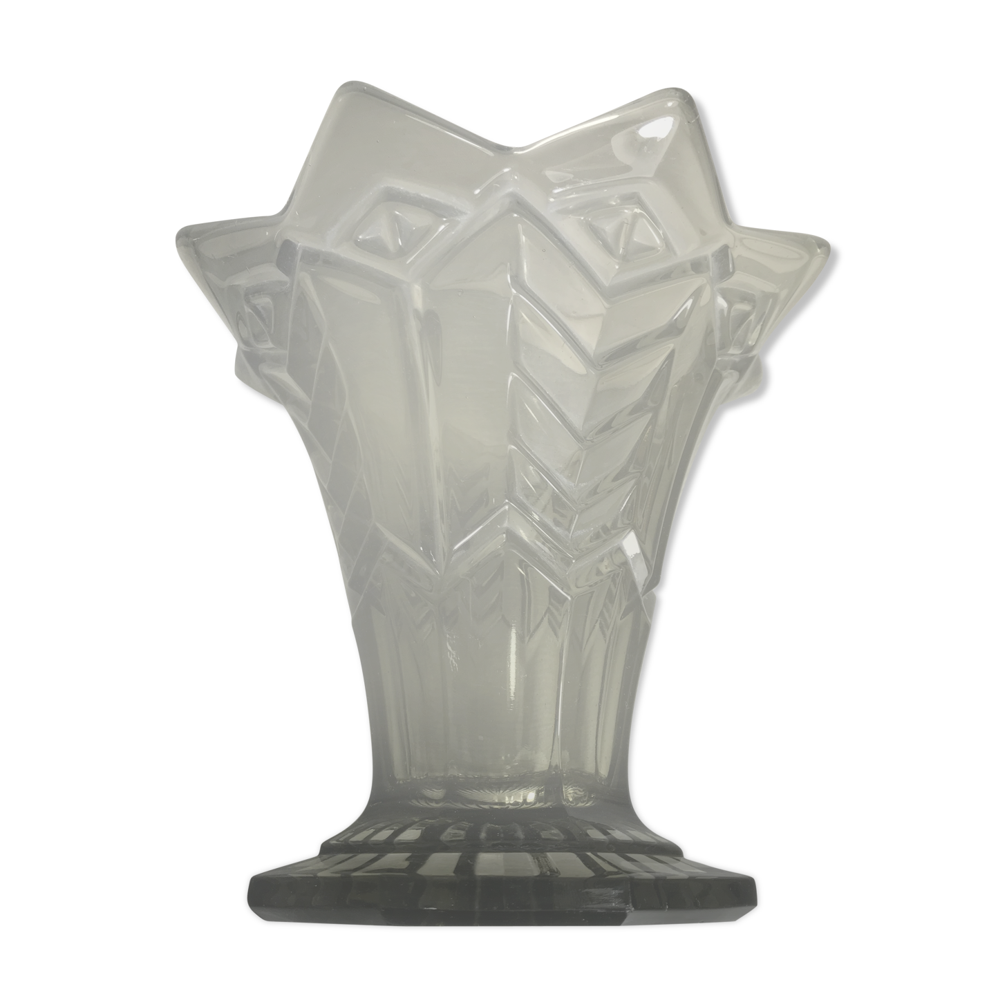 Vase ancien art deco verre moule fumé forme étoile années 30 vintage