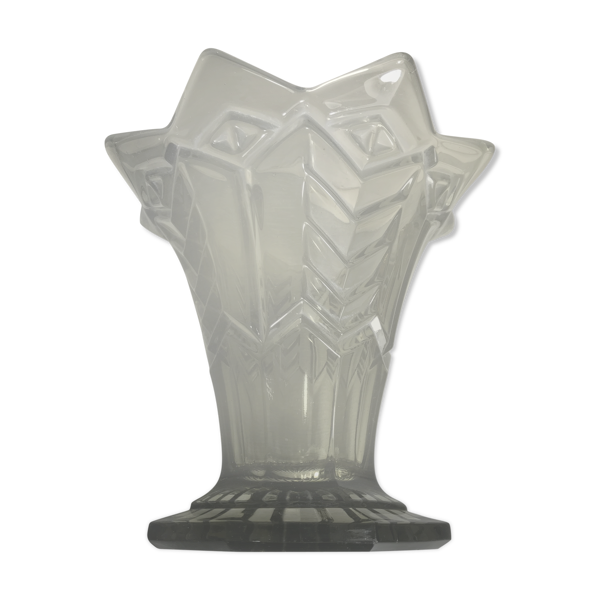 Vase ancien art deco verre moule fumé forme étoile années 30 vintage
