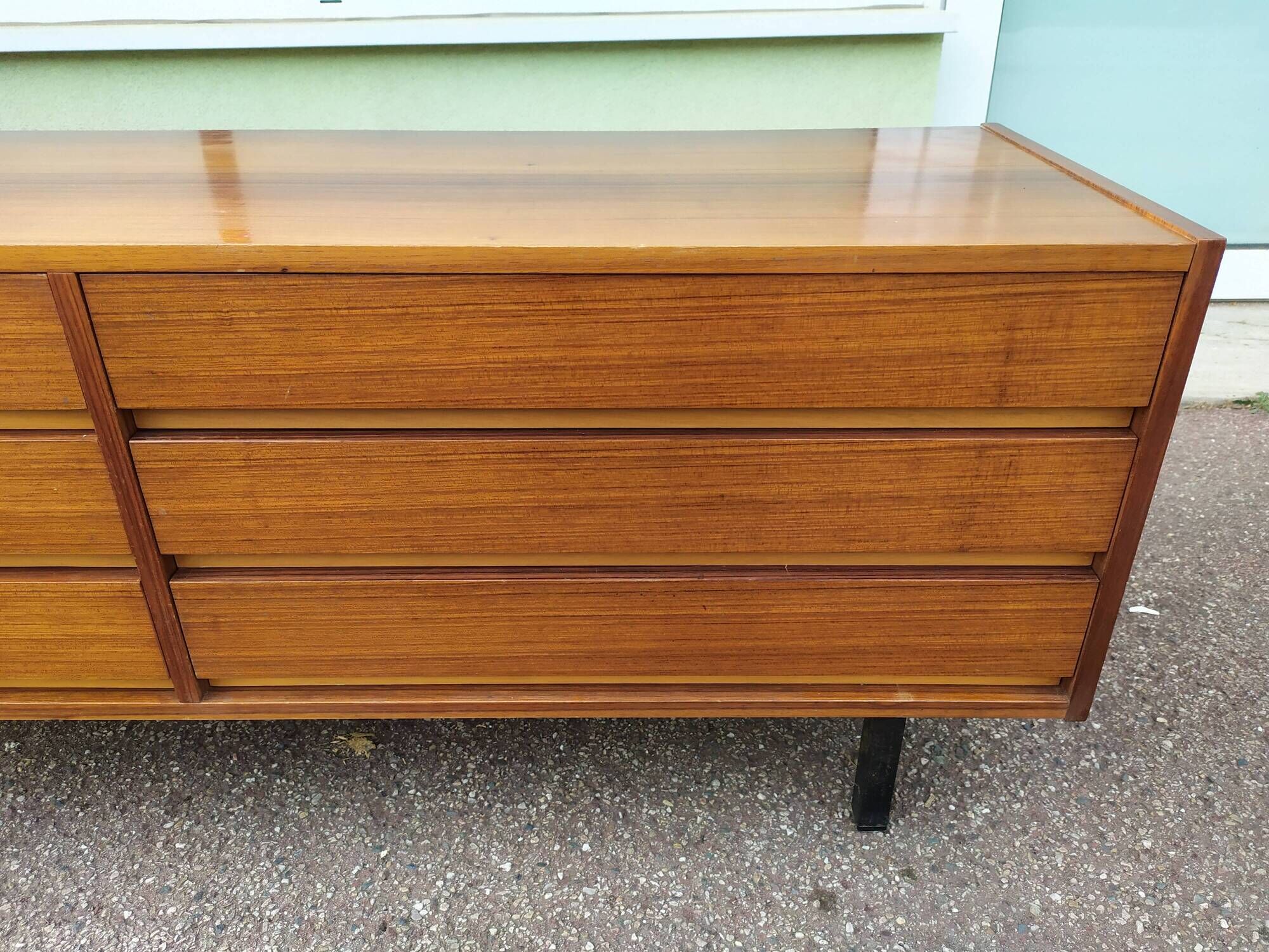 Vintage sideboard in wood, metal foot, 6 drawers