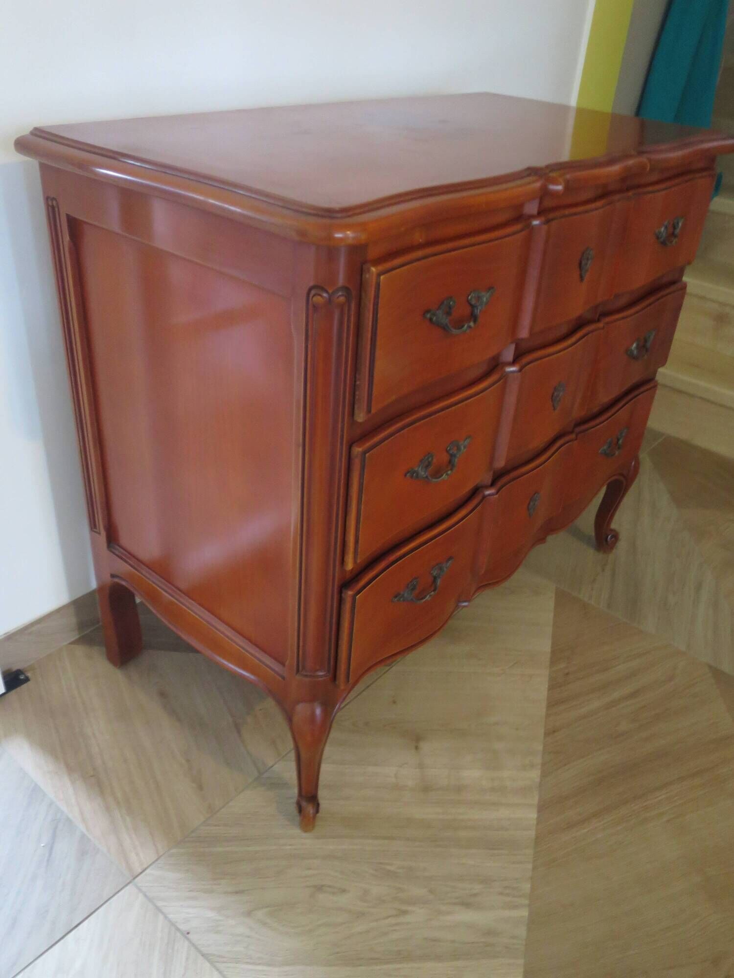 3-drawer chest of drawers in Louis XV style cherry wood, 1980s