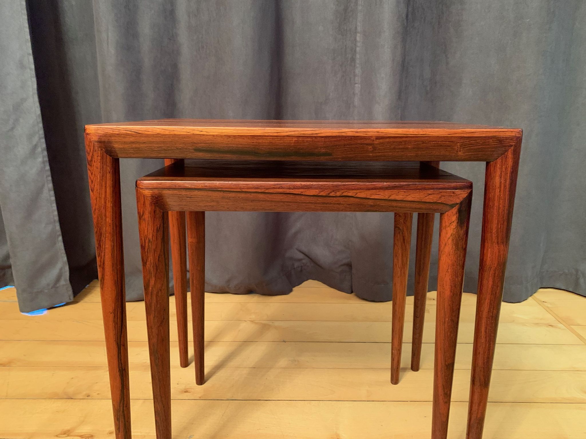 Pair of rosewood tables 64 B, designed by Erik Riisager Hansen, Haslev Møbelsnedkeri, Denmark, 196