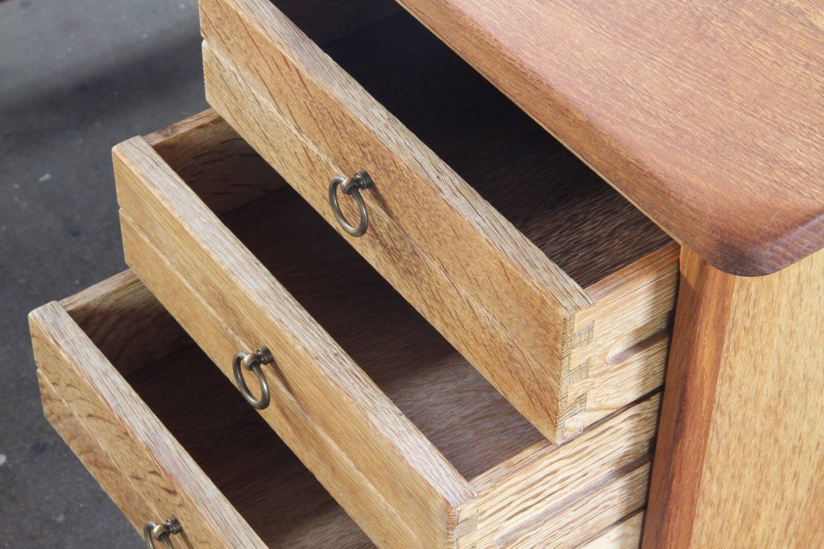 Vintage Mid-Century Oak Desk with 6 Drawers, Open Back, Kjærnulf Style