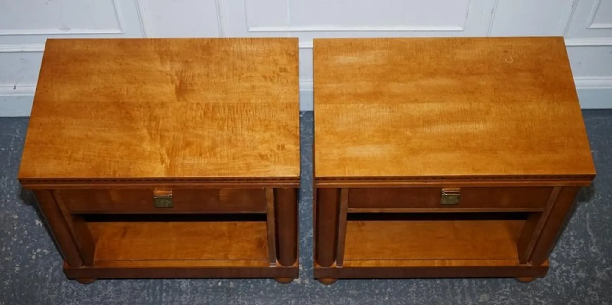 White Genesis Biedermeier Style Bedside Tables by American Hickory, Set of 2