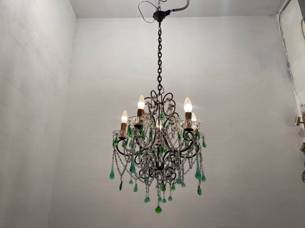 Lustre Macaroni Vert Murano Années 1950