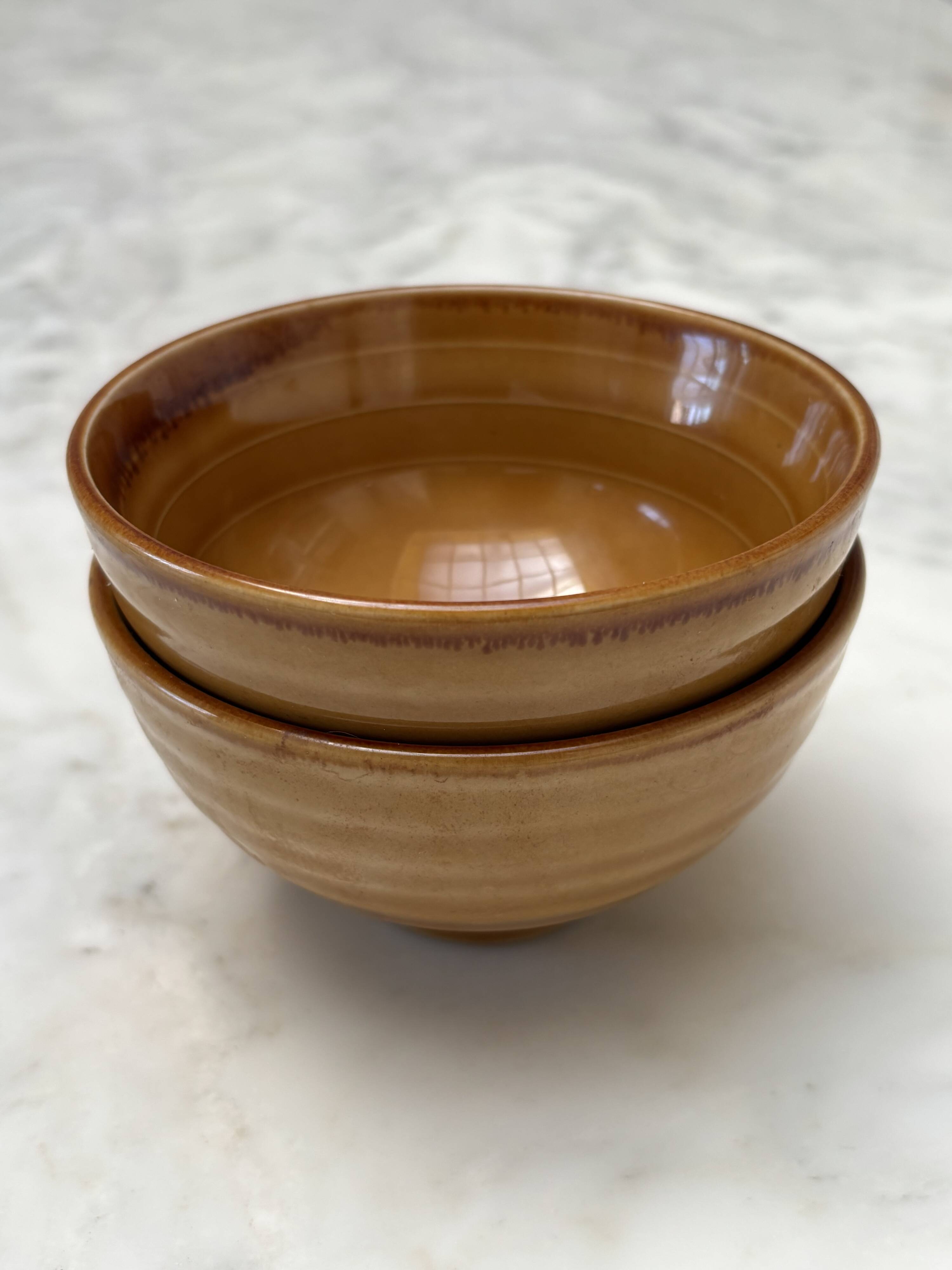 set of 2 small glazed stoneware bowls