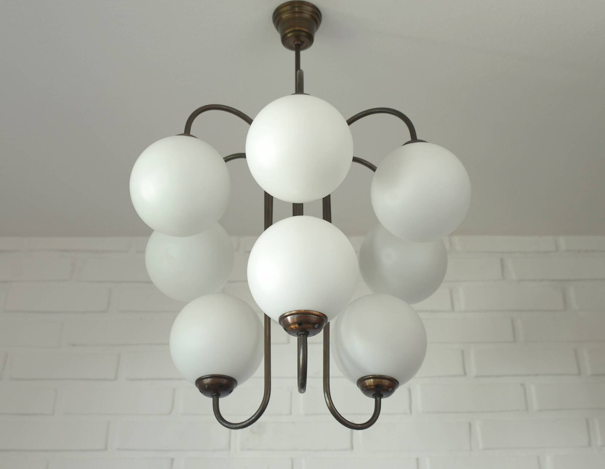 Large Mid Century Chandelier / Vintage Copper Gooseneck Pendant Light / Space Age / Yugoslavia 80's