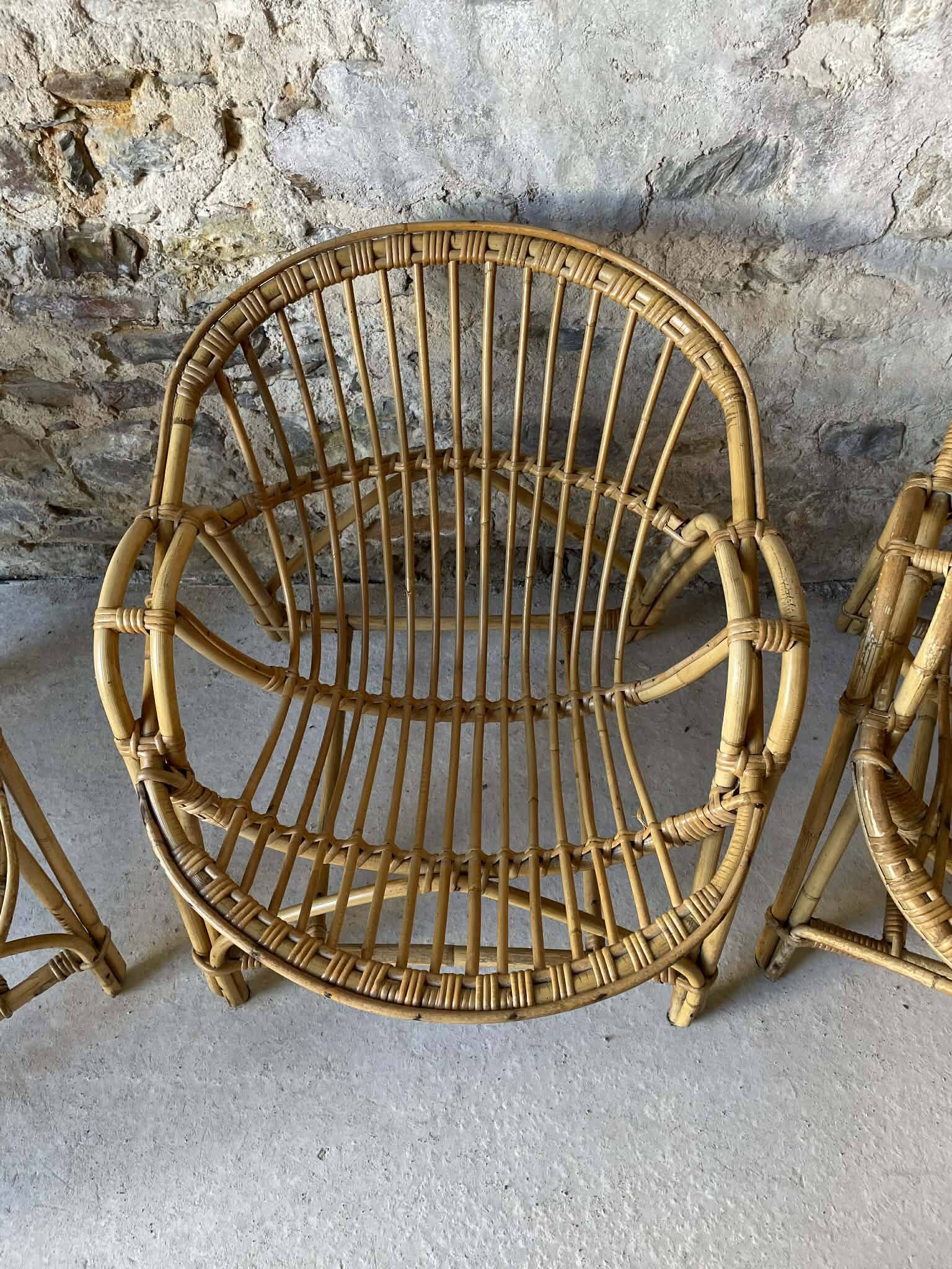 Vintage wicker armchair from the 1970s.