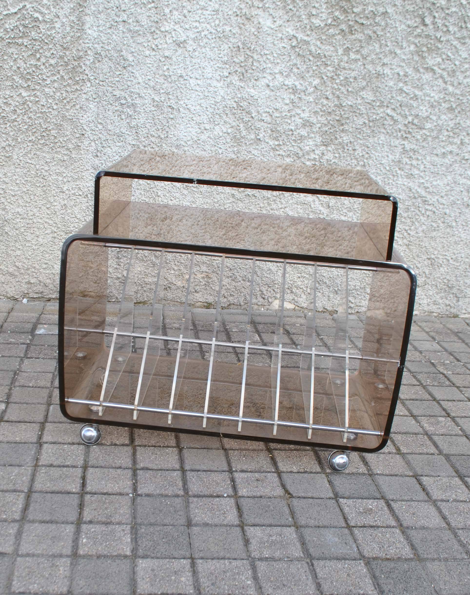 Vinyl trolley on wheels in lucite Modernist design Space-age 1970 MICHEL DUMAS