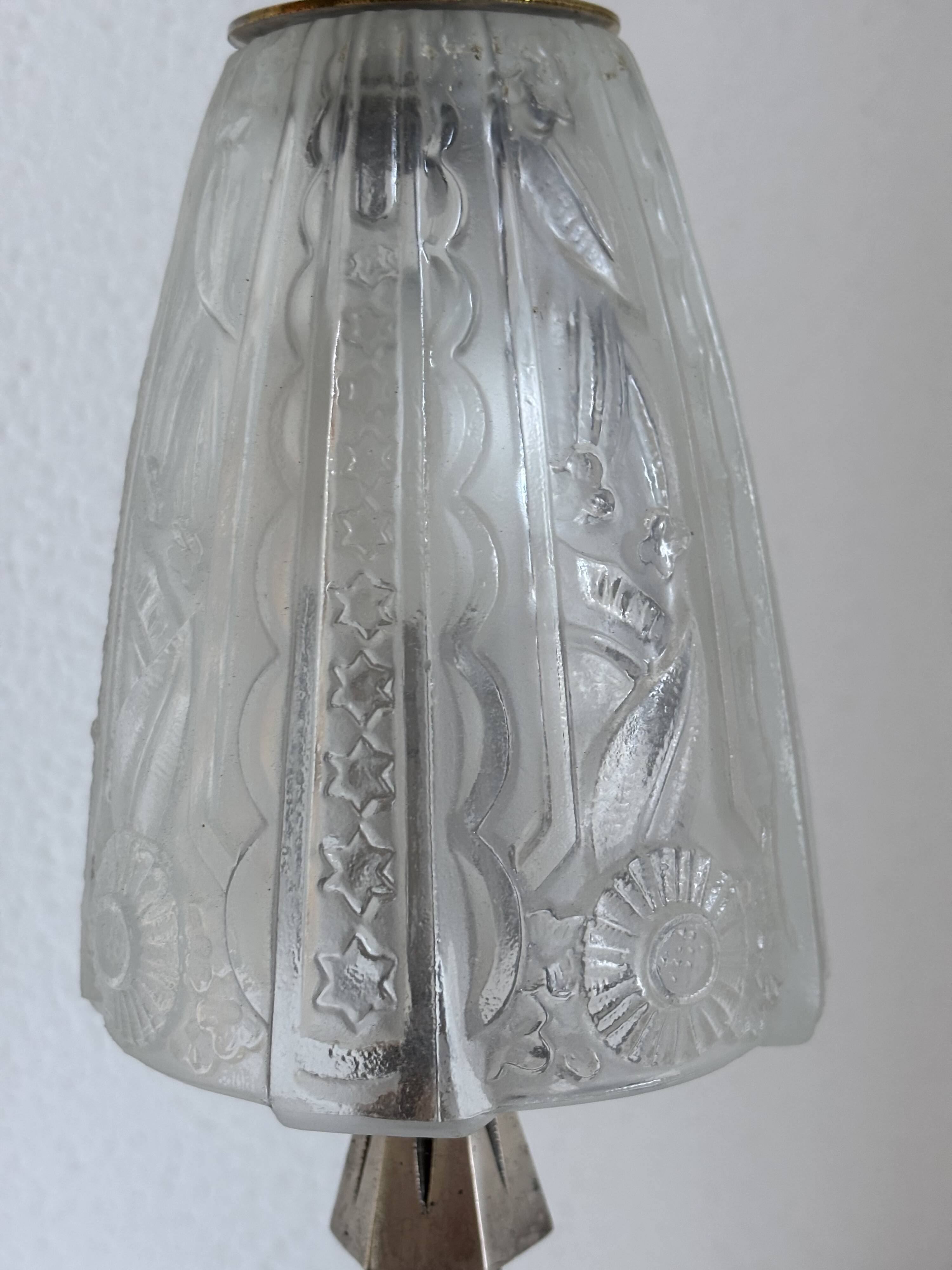 Art Deco table lamp from the 1920s–1930s — Tree trunk base in nickel metal
