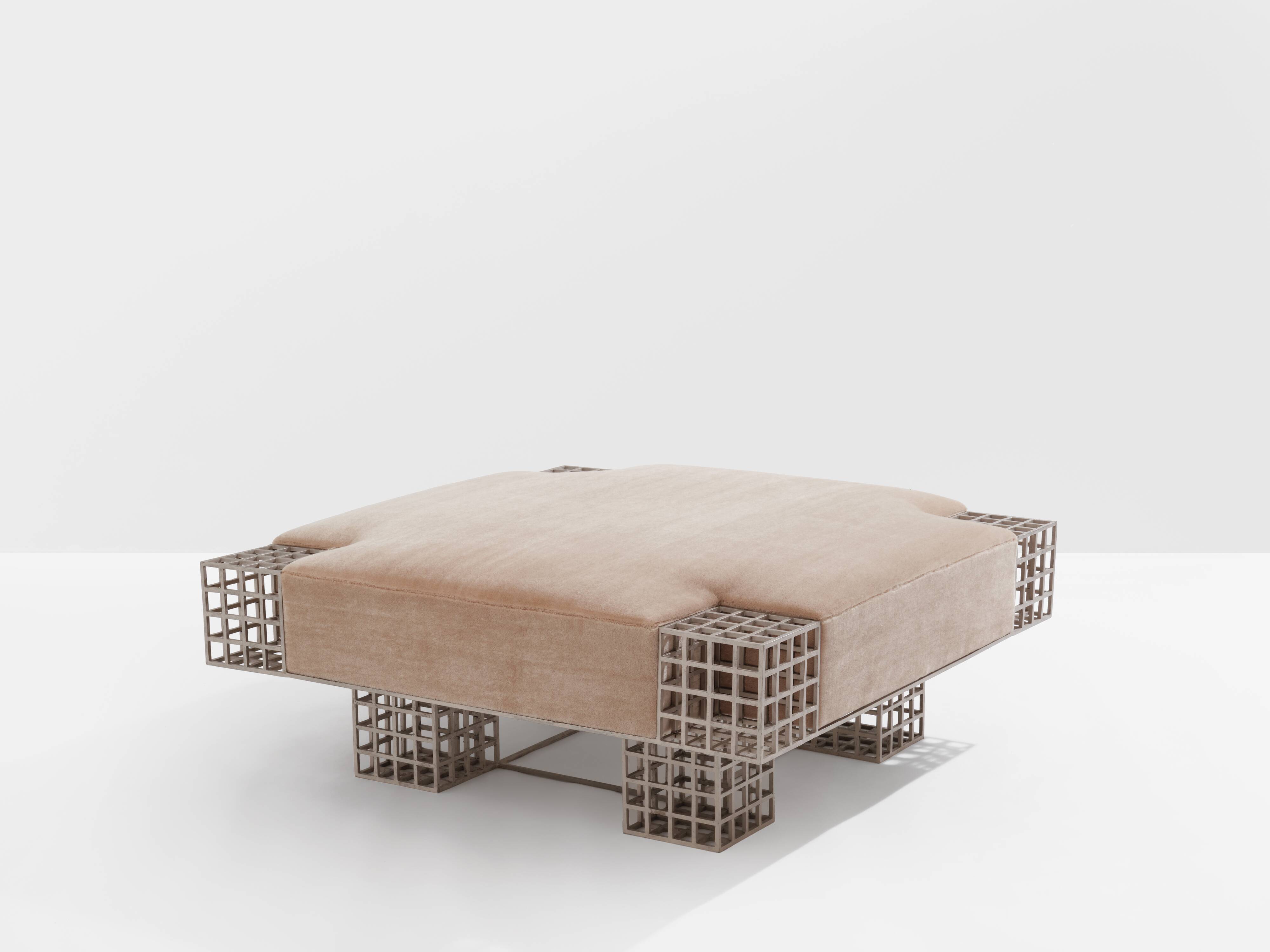 Large ottoman bench by Carla Sozzani in Milan, mohair velvet, 1990