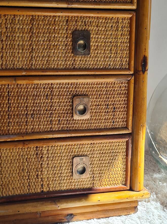 Rattan chest of drawers circa 1970, Dal Vera