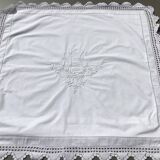 MC embroidered pillowcase with flower detailing and crocheted edge