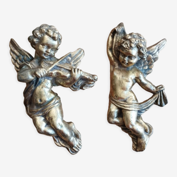 Anges chérubins en plâtre doré