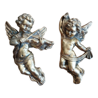 Anges chérubins en plâtre doré