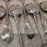 10 cuilleres a cafe metal argente orfevre PG styleart nouveau fleurs