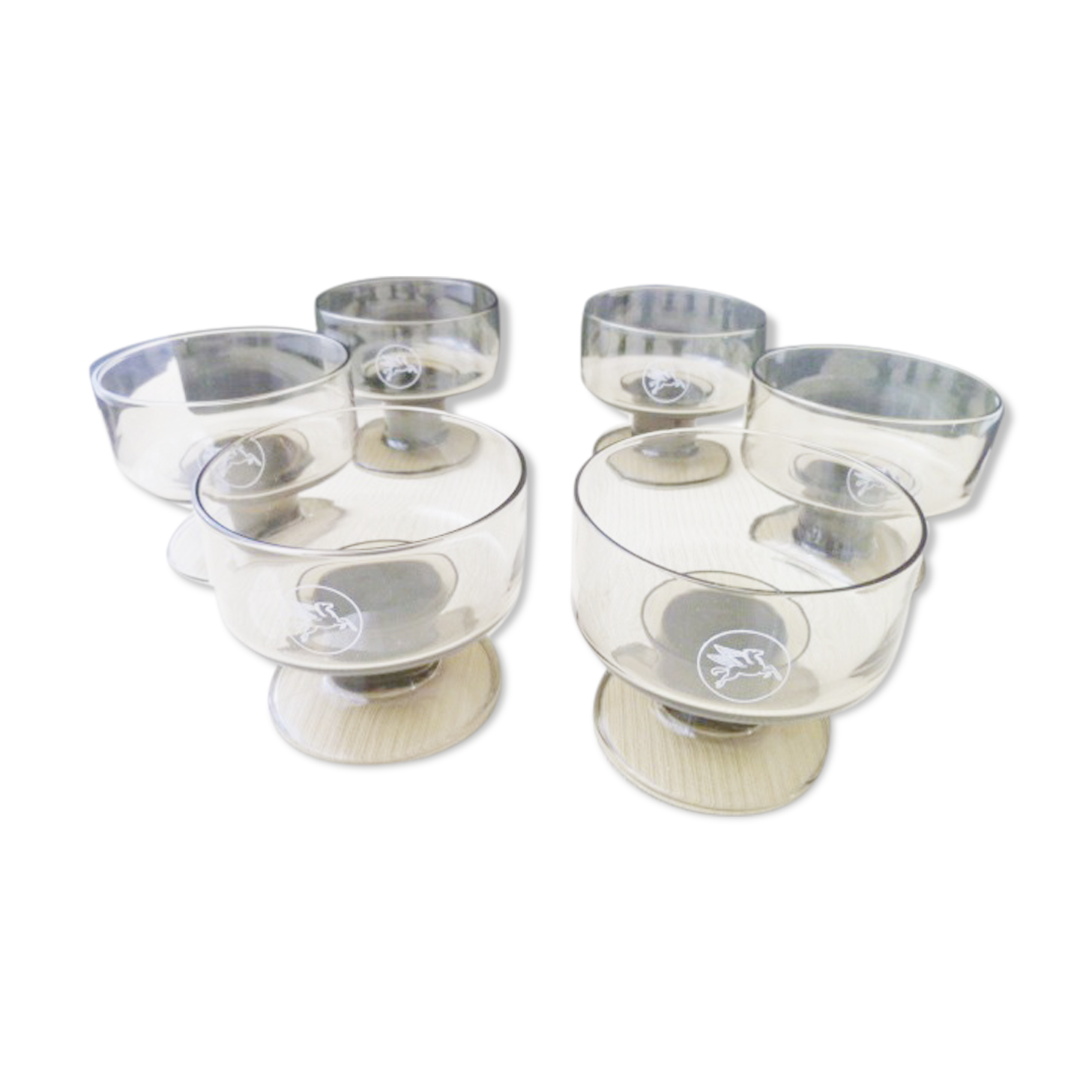 Set of 6 cuts in smoked glass vintage 70s