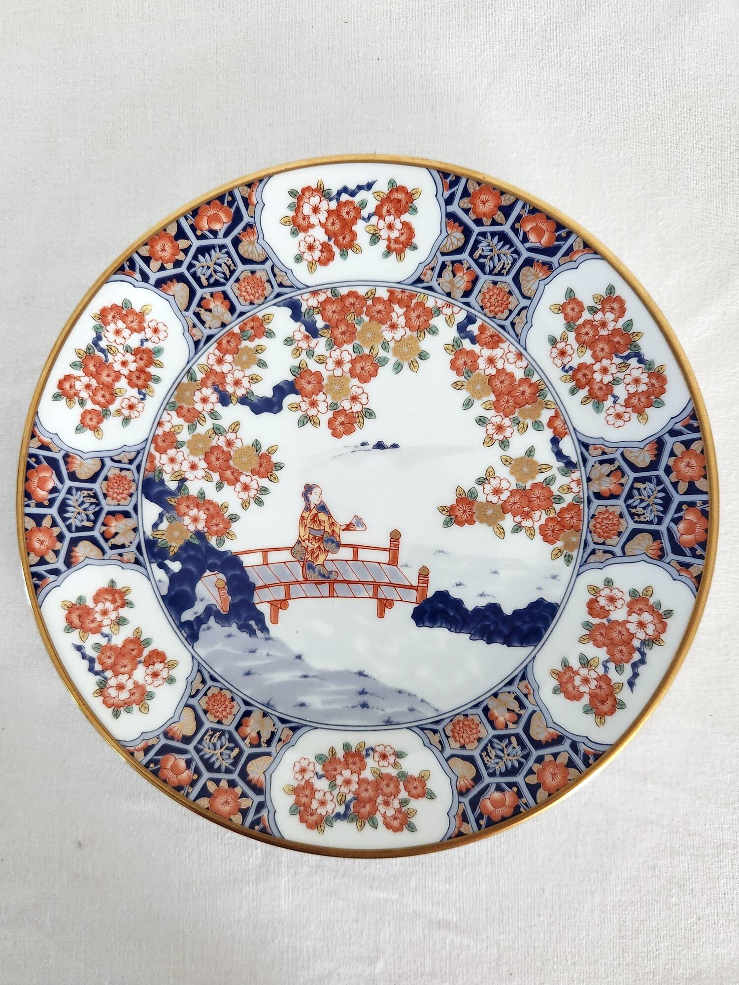5 Japanese porcelain plates with geisha hand decoration