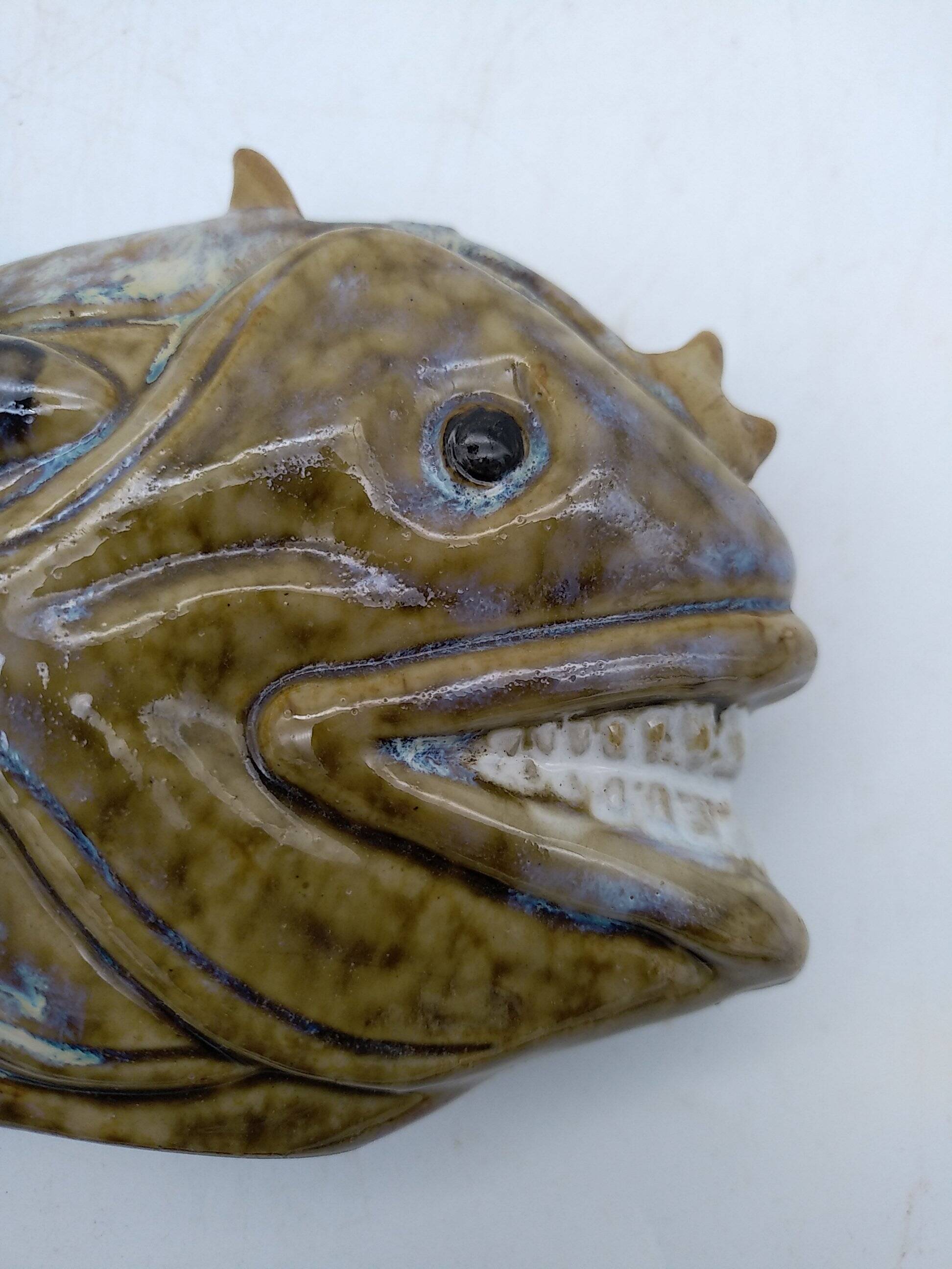 Glazed ceramic fish. Monkfish or monkfish. Can be used as a soliflore.