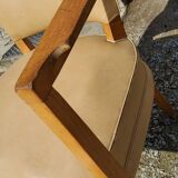 Office armchair from the 50s in beech tinted sycamore and moleskine