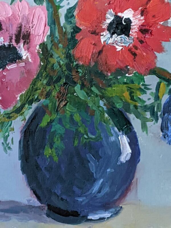 Tableau acrylique sur toile nature morte anémones campagne bohème