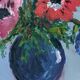Acrylic painting on canvas, still life, anemones, bohemian countryside