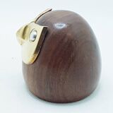 Solid wood & brass owl paperweight