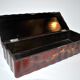 Antique glove box in Red China Lacquer decorated with golden birds