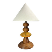 Lampe de table ajustable en bois tourné des années 1970 avec sphère en verre.