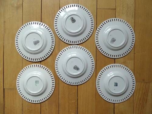 Kg luneville "reverber" 6 pierced plates antique earthenware flowers ø14.5 cm