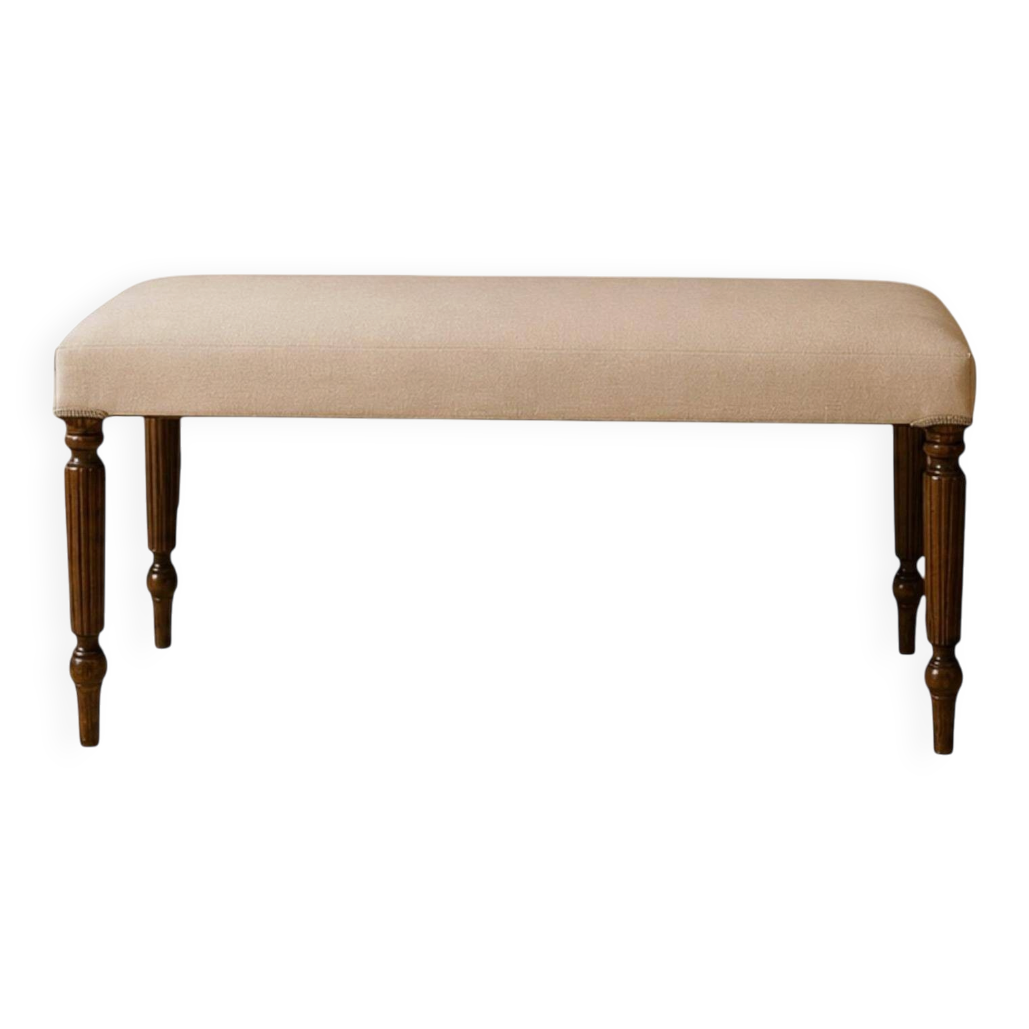 Mid-Century Neoclassical Louis XVI Style Bench with Cream Upholstery and Fluted