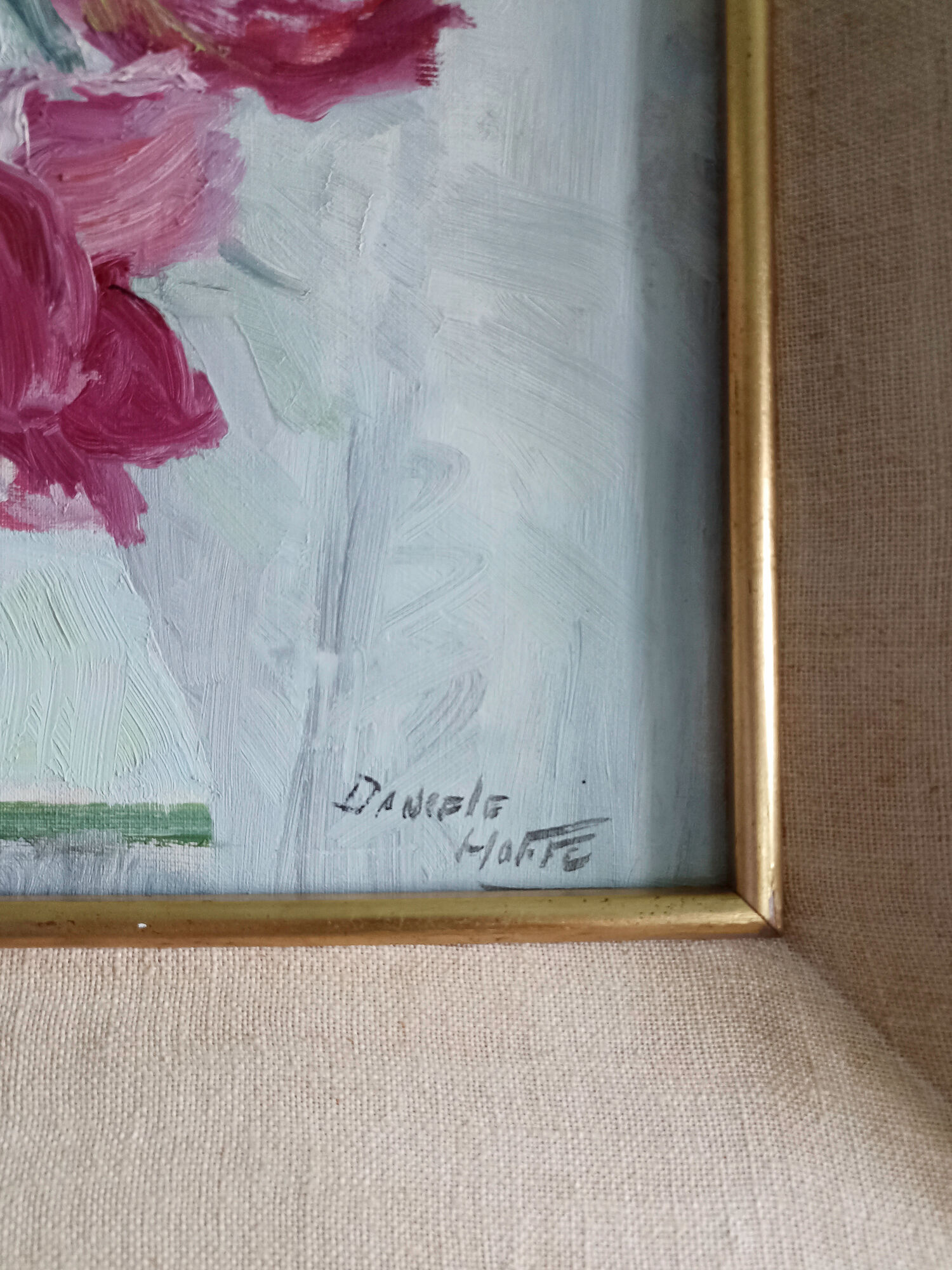 Still life – bouquet of parrot tulips – signed Daniele-Hoffe