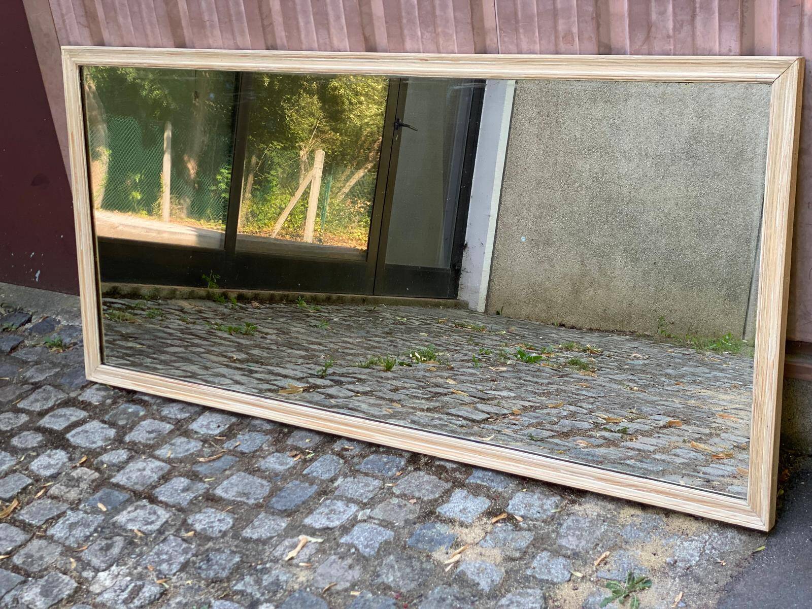 Authentic 19th-century brasserie mirror renovated in solid wood 180x85.
