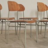 Set of 8 metal and wood school chairs  
Former Czechoslovakia 1960