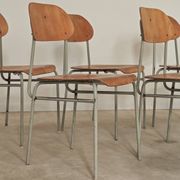 Set of 8 metal and wood school chairs  
Ex Czechoslovakia 1960