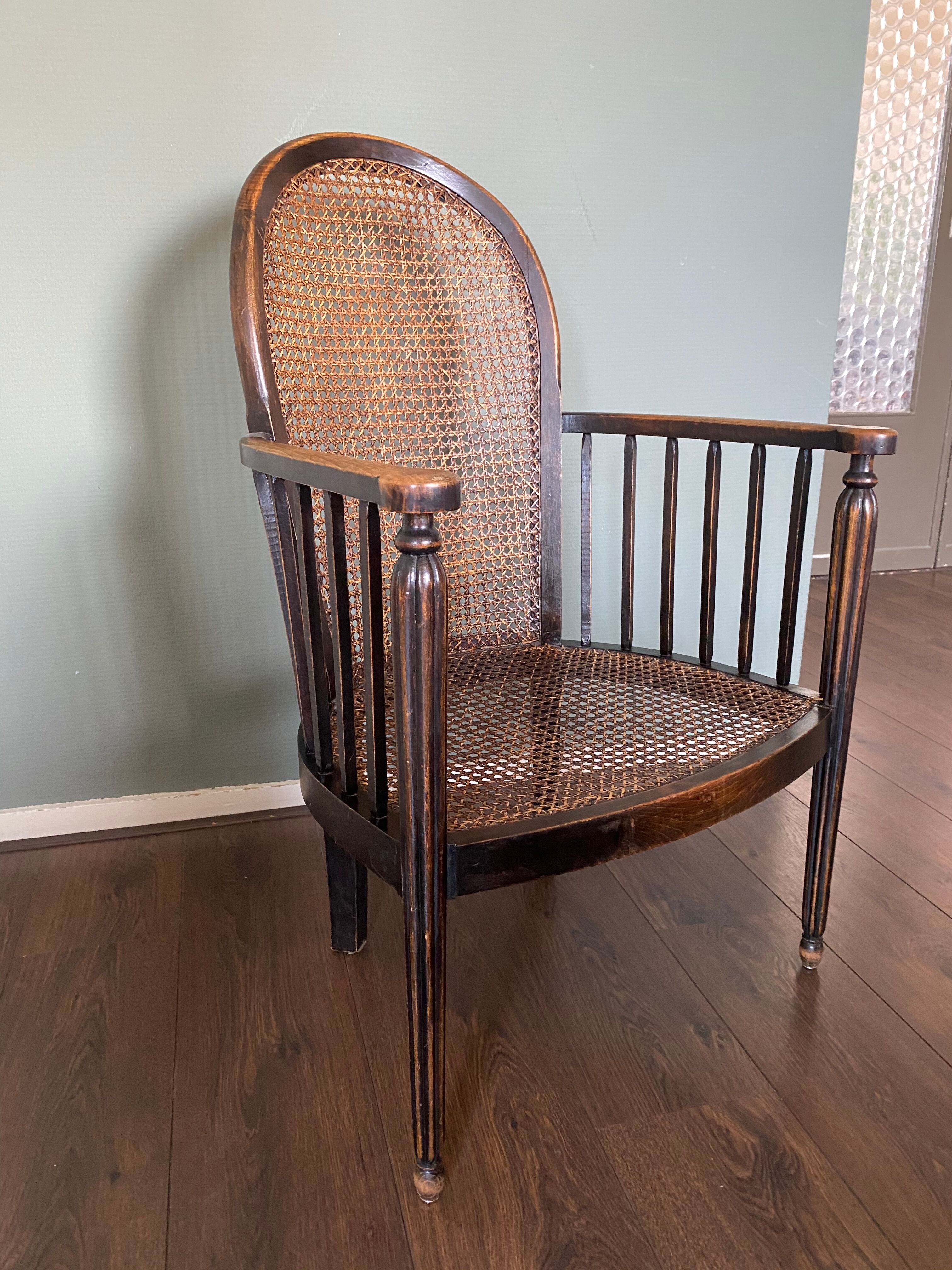Fauteuil art déco en bois et rotin, années 1920