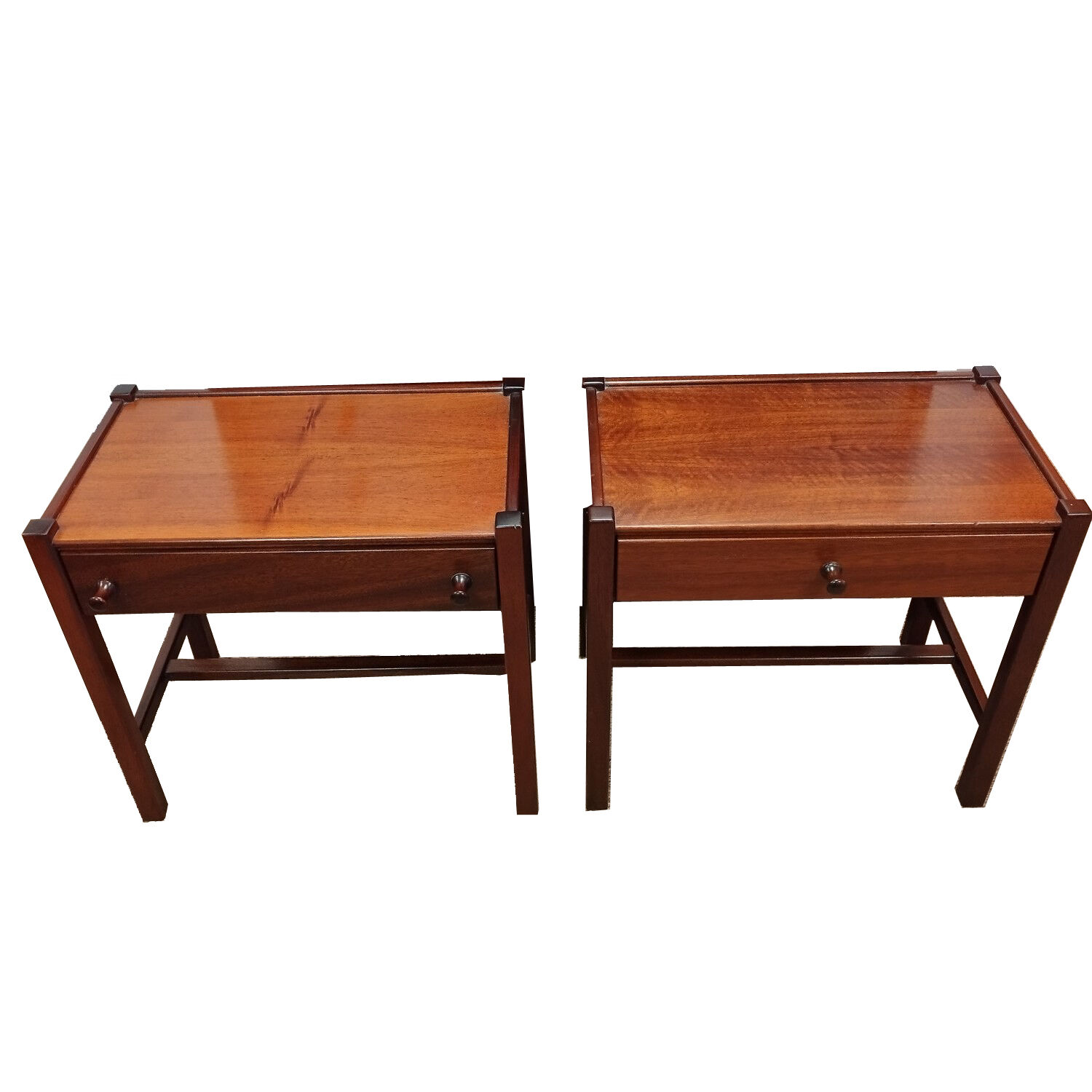 Pair of solid walnut bedside tables, design by Jacques Hauville for Roche-Bobois, 1960