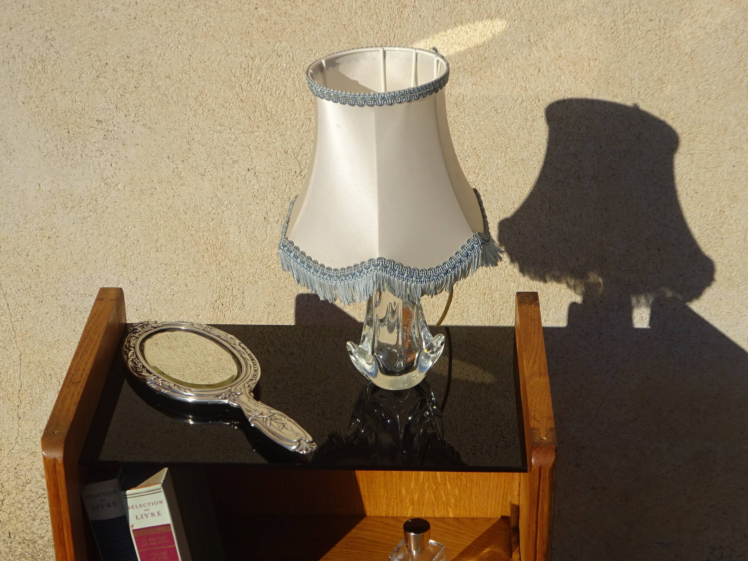 Oak bedside table with tapered legs